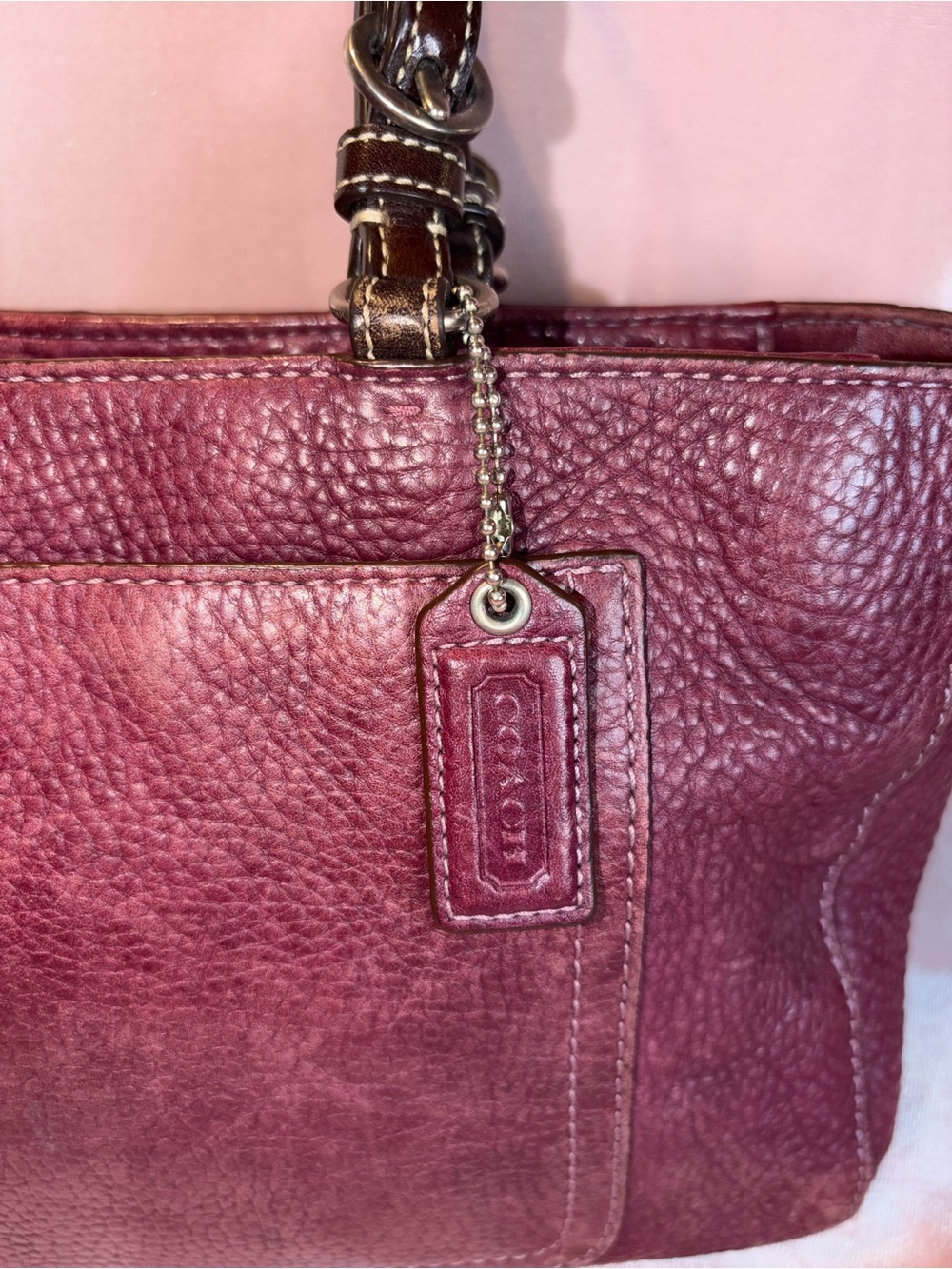 Vintage Authentic Coach Pebbled Leather Shoulder Chelsea Bag - Burgundy - Picture 3 of 7